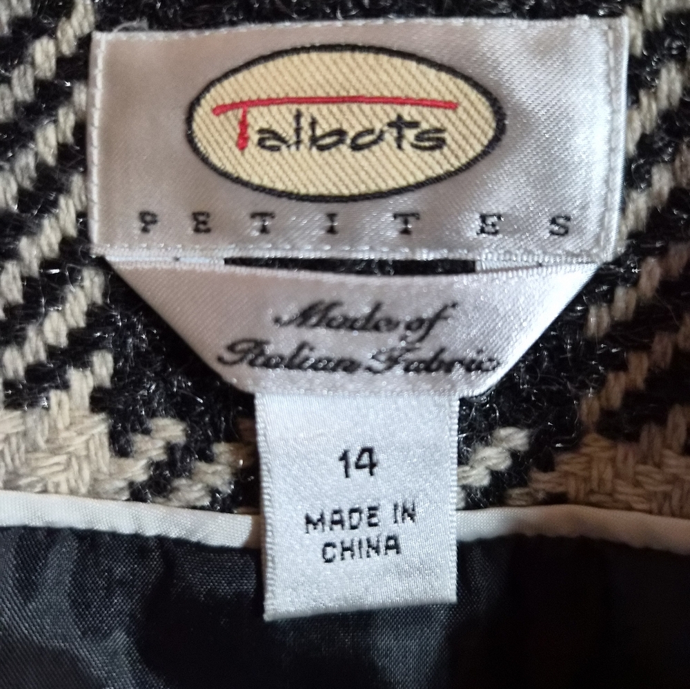 Talbots Italian Fabric Black & White Checkered Plaid Jacket - Size 14P - Picture 2 of 8